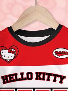 HELLO KITTY AND FRIENDS | SHEIN 少女圓領字母卡通印花休閒百搭短袖T恤 - 白色 - 查看 3