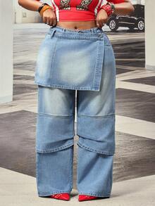 Slaydiva Plus Size Women Non-Stretch Denim Jeans Cowboy Outfits For Women - Light Wash - View 3