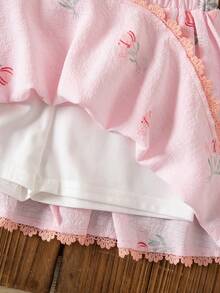 Emery Rose Kids Emery Rose Kids 少女花卉印花圓領上衣與彈性腰褶皺裙休閒日常套裝 - 粉色 - 查看 8