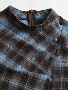 SHEIN EZwear 法式甜美學院風紋理微高領百褶設計精緻鈕扣裝飾獨特繫帶收腰修身長袖簡約百搭女式襯衫 春/夏 - 彩色 - 查看 6