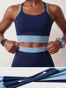 Zivah Women's Colorblock Patchwork Halter Top And Shorts Sports Set - Navy Blue - View 6