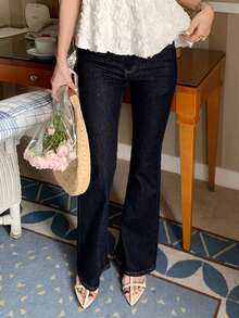 DAZY Contrast Stitching Decor Slim Fit Flare Leg Jeans Long Pants Elegant Vacation Spring Autumn Women's Denim - Blue - View 3
