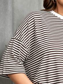 INAWLY Plus Size Colorblock Loose Fit Crew Neck T-Shirt - White - View 4