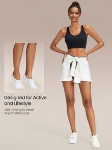 GLOWMODE 3 Pairs Invisible No-Show Socks Walk A Mile Soft Grip Daily Studio Workout Gym - white + pink + blue. - View 6