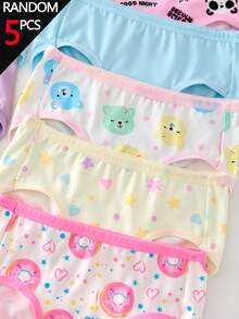 SHEIN 隨機混搭 10 款中 5 款，5 件組女童幼兒內褲套裝，可愛花卉、彩虹、彩虹與動物印花組合系列，柔軟光滑觸感，針織布料製成，高彈性內褲，適合日常基本需求、運動穿著，親膚舒適，四季輕便衣物 - 彩色 - 查看 4