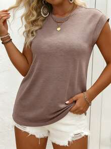 EMERY ROSE Plus Size Women Casual Minimalist Batwing Sleeve Round Neck T-Shirt, Suitable For Spring/Summer - Dusty Pink - View 5