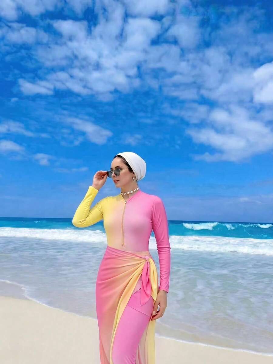 Swim Shayni 漸層拉鍊多件式優雅保守女款泳衣套裝 - 彩色 - 查看 1