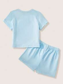 LOONEY TUNES X SHEIN Baby Boy Cartoon Print Crew Neck Short Sleeve Top And Shorts Casual Sleepwear Set - Baby Blue - View 2