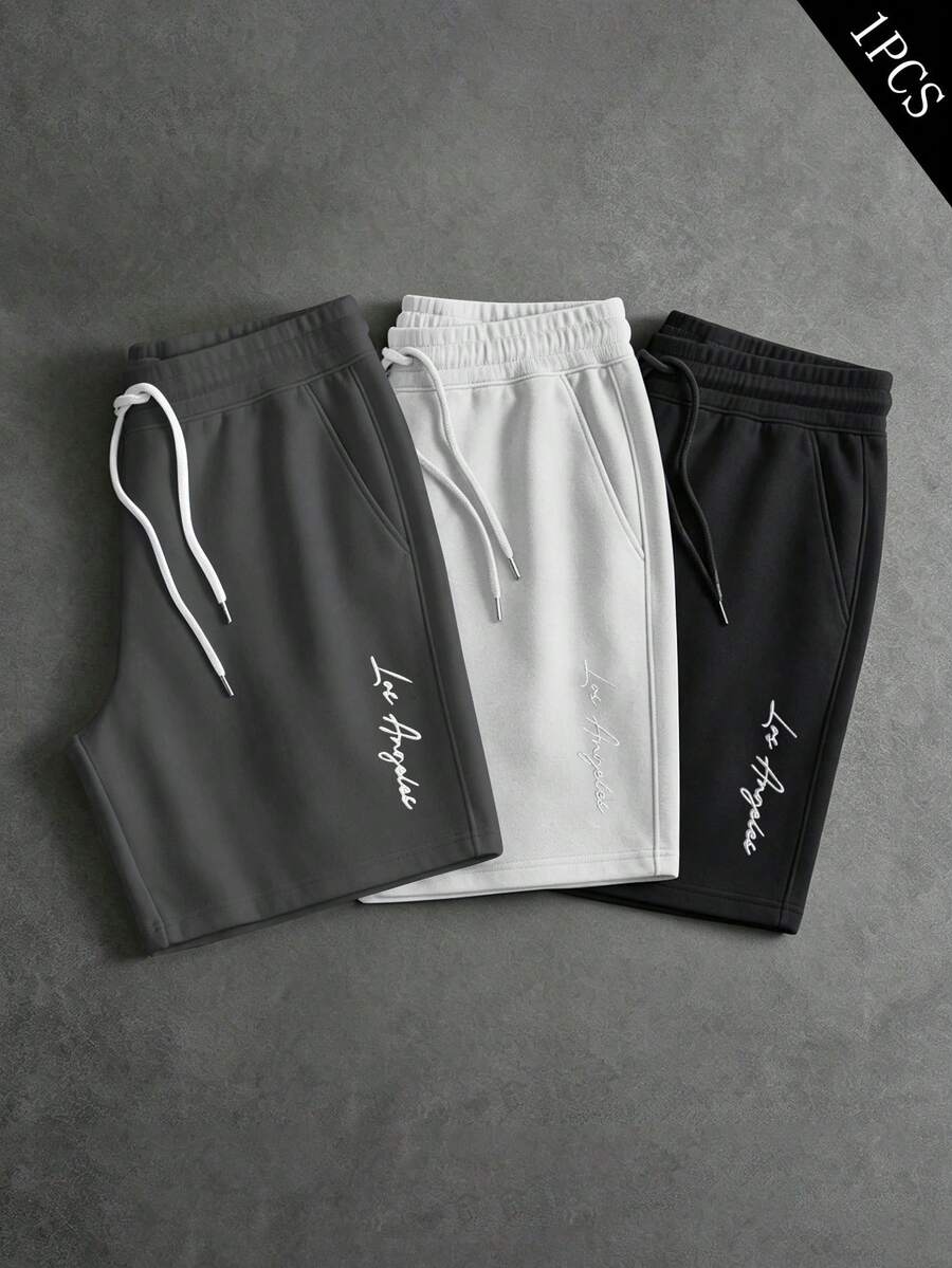 PAVTROS Men's Drawstring Waist Letter Pattern Casual Daily Shorts - Dark Grey - View 1