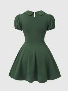 ROMWE Dark Gothic Red Heart Embroidered Pattern Plus Size Women's Short Dress - Green - View 2