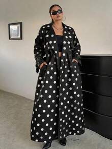 POPSWAY Plus Size Women's Polka Dot Casual Daily Trench Coat Jacket Fall - Multicolor - View 4