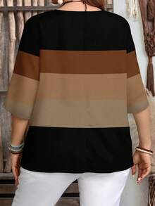 EMERY ROSE Women's Fashion Casual Striped Notched Neck 3/4 Sleeve Shirt - Multicolor - View 2