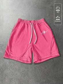ROMWE MEN Essentials Pantalones cortos casuales sueltos con cordón y bolsillos para hombres - Rosa Fucsia - Ver 1