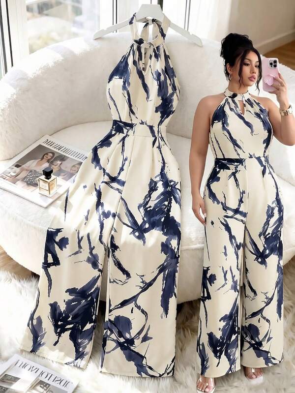 GlowEve CURVE Elegant Printed Jumpsuit For Street, Travel, Party, Work, Lady Style, Plus Size, Suitable For Mature Women