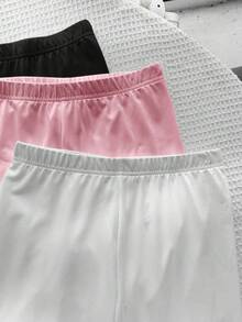 SHEIN LMoss 青少年女孩多件裝純色針織騎行緊身褲 - 彩色 - 查看 4