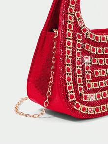 SHECARRY 女士時尚優雅奢華紅色滿鑽手提包晚宴包，適用派對、舞會、夜店、約會、生日、晚宴、宴會 - 紅色 - 查看 7