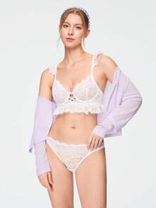 Bonmuse Conjunto de lencería de encaje para mujer 2 piezas - Blanco - Ver 7