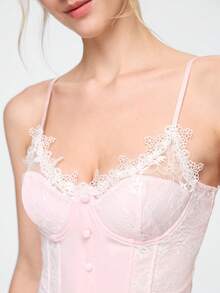 Bonmuse Spring/Summer Ins Fresh Sweet Style Lace Bustier With Underwire & Boning, Tight Waist Tie-Up Sexy Camisole Corset For Women - Baby Pink - View 7