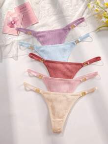 PetitDoll 5pcs Women's Colorful Cute Plus Size Thongs Suitable For Summer - Multicolor - View 1