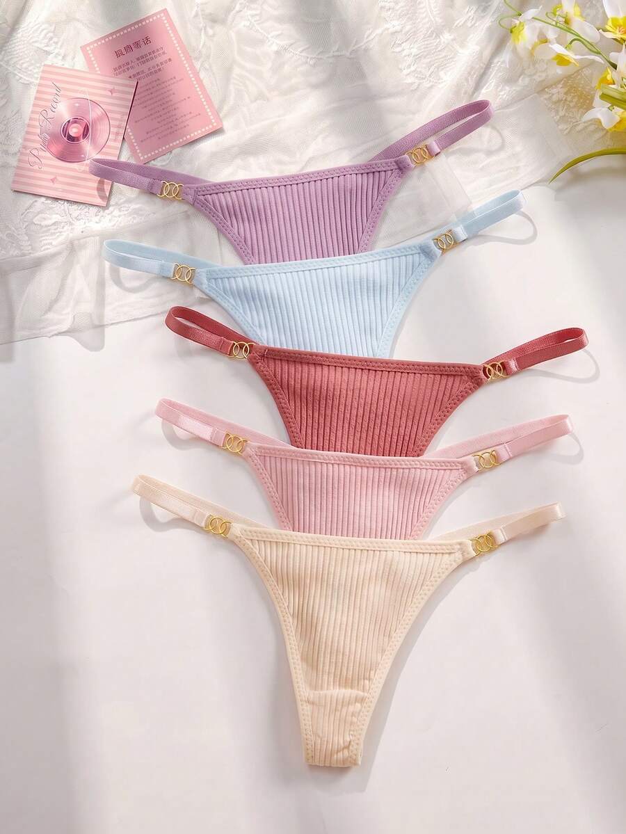 PetitDoll 5pcs Women's Colorful Cute Plus Size Thongs Suitable For Summer - Multicolor - View 1