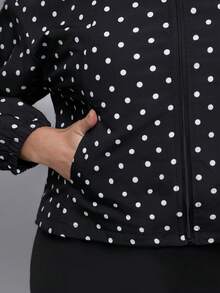 Voyena Women's Plus Size Polka Dot Pattern Long Sleeve Sports Jacket Fall - Black - View 3