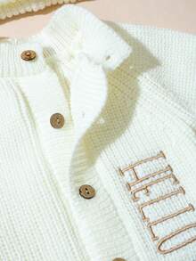 SHEIN 嬰兒針織毛衣連身褲帽子套裝，刺繡「Hello World」新生兒迎新套裝 - 彩色 - 查看 6
