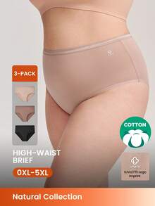 LUVLETTE Plus 3-Pack Cotton Logo High-Waist Briefs Women Underwear Panties Set-Pastel Color - Multicolor - View 1