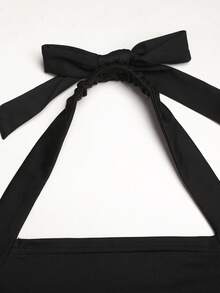Firerie Kids Firerie Kids Tween Girls Tween Girl Dresses Black Solid Color Knit Minimalist Elegant Waist Ruched Layered Ruffle Neck Dress - Black - View 8