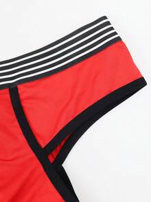 SHEIN DrisQ Men's Contrast Color Striped Sexy Butt-Revealing Boxer Briefs - Red - View 3