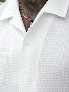 Manfinity CasualCool 男士素色休閒百搭日常短袖襯衫 - 白色 - 查看 6