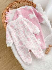 Souflis Souflis 2 Pieces Newborn Plush Fabric 2 Pieces Set, Warm Bow Knot Pattern Design, Loved And Pursued By Children, Made Of Comfortable Soft Skin-Friendly Fabric, Suitable For Children's Home Wear - Baby Pink - View 2