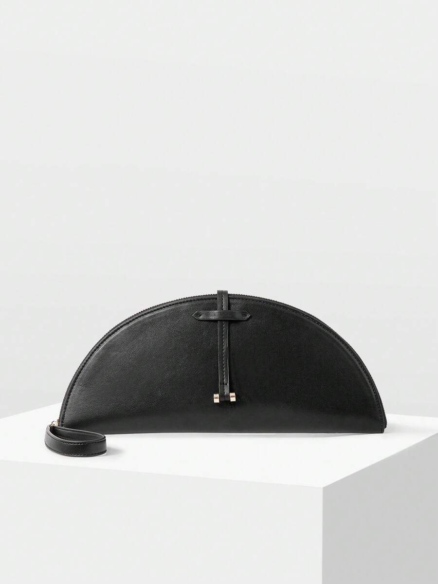 MOTF WOMEN'S FASHION HALF-MOON CLUTCH, CLASSIC BLACK, MINIMALIST HANDBAG FOR DAILY, COMMUTING, BANQUETS, DRESS MATCHING - Black - View 2