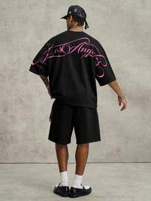 PAVTROS Men's Letter Print T-Shirt And Shorts Set - Multicolor - View 1