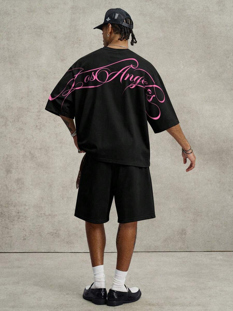 PAVTROS Men's Letter Print T-Shirt And Shorts Set - Multicolor - View 1