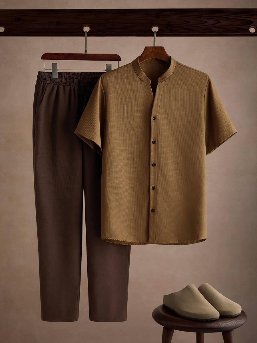 Core Aspect Men's Casual Commute Shirt And Pants Set - Multicolor - View 1
