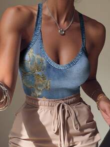 Rovax 女士夏季沙滩度假亮片印花吊带背心 - 彩色 - 查看 4