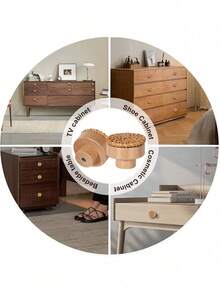 12 Pieces Natural Rattan Round Cabinet Knobs Wooden Drawer Pulls Handles Brown Finish For Kitchen Living Room Bedroom Wardrobe Furniture Decor - multicolor - View 2