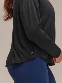GLOWMODE Plus Size UPF50+ Sun Protection Glow On Regular Fit Long Sleeve Crewneck With Airy Back Slit & Dropped Shoulders Daily Casual Fall - Black - View 5