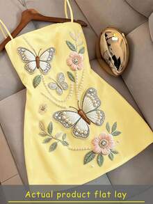 Resyla Women's Summer Elegant Floral Butterfly Print Spaghetti Strap Dress - Multicolor - View 3