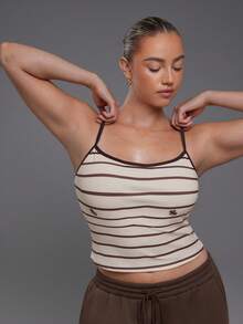 Voyena Women's Plus Size Striped Colorblock Fitted Versatile Casual Daily Wear Camisole Sports T-Shirt - Yellow - View 10