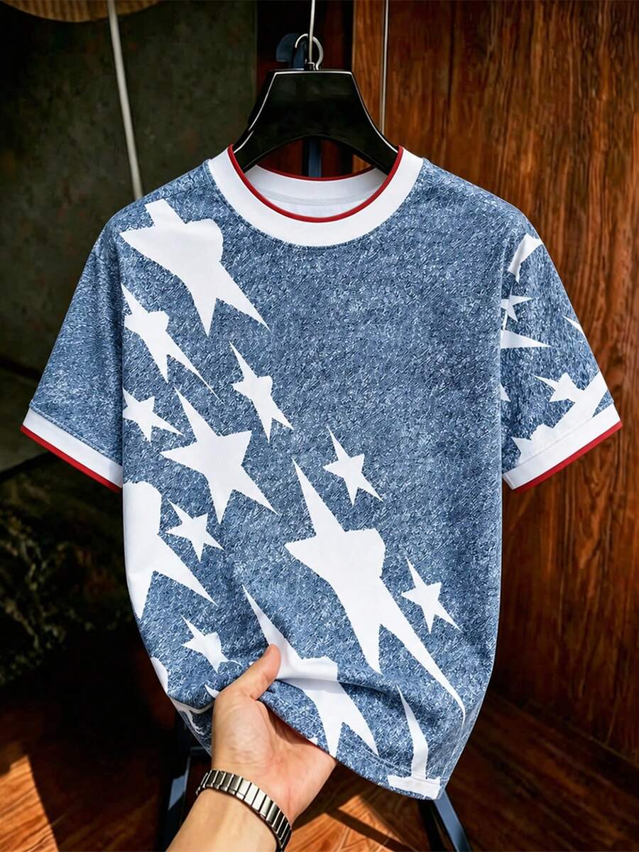 Gritte Field Men's Star Print Short Sleeve Football Jersey - Multicolor - View 1