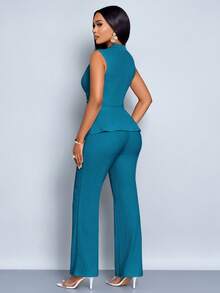 SOLERSUN Elegant Workwear Waist-Cinching Suit - Blue - View 2