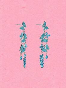 Popjeli A Summer Mori Small Fresh Butterfly Fringed Earrings. - Blue - View 4