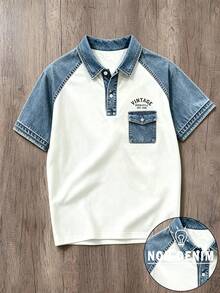 Daypath Men's Letter Graphic Patchwork Color Casual Daily Short Sleeve Polo Shirt - Multicolor - View 2