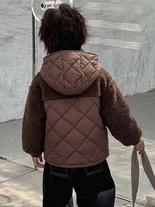 Dazy Kids Young Boy Solid Color Long Sleeve Zip-Up Hooded Winter Jacket Fall - Brown - View 2