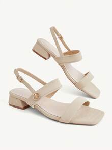CUCCOO CHICEST Square Toe Sandals Soft Leather Soft Surface Strap Comfortable Fashion Wear Versatile Elegant Fairy Elegant Apricot Sandals - Apricot - View 4