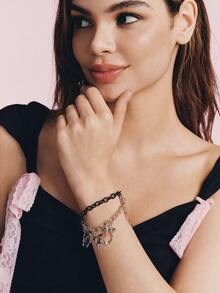 Popjeli 1 Dark Polka Dot Cross Butterfly Charm Bracelet, Bow Swirl Bow Bracelet - Silver - View 9