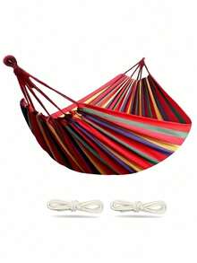 Võng đôi 2 người bằng vải canvas cotton kèm dây buộc cây, di động, thoải mái, dùng cho sân hiên, sân vườn, ngoài trời, trong nhà, đỏ xanh, cho gia đình, vườn, cắm trại, du lịch, làm quà tặng - Nhiều màu - Xem 3