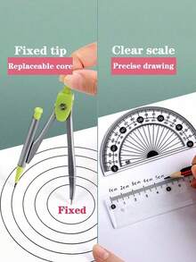 7-Piece Multifunctional Drawing Ruler & Compass Set For Student Exams. This Set Comes With Seven Drawing Tools Including Triangular Rulers, Protractors And Compasses, Which Are Practical Stationery Supplies For Students. - 1pc - View 4