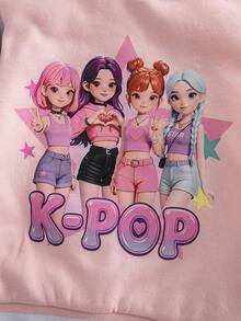 SHEIN Elladie kids 女童獨角獸紮染印花連帽夾克 - 粉色 - 查看 7